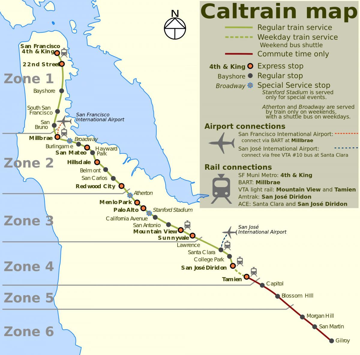 San Francisco caltrain kort