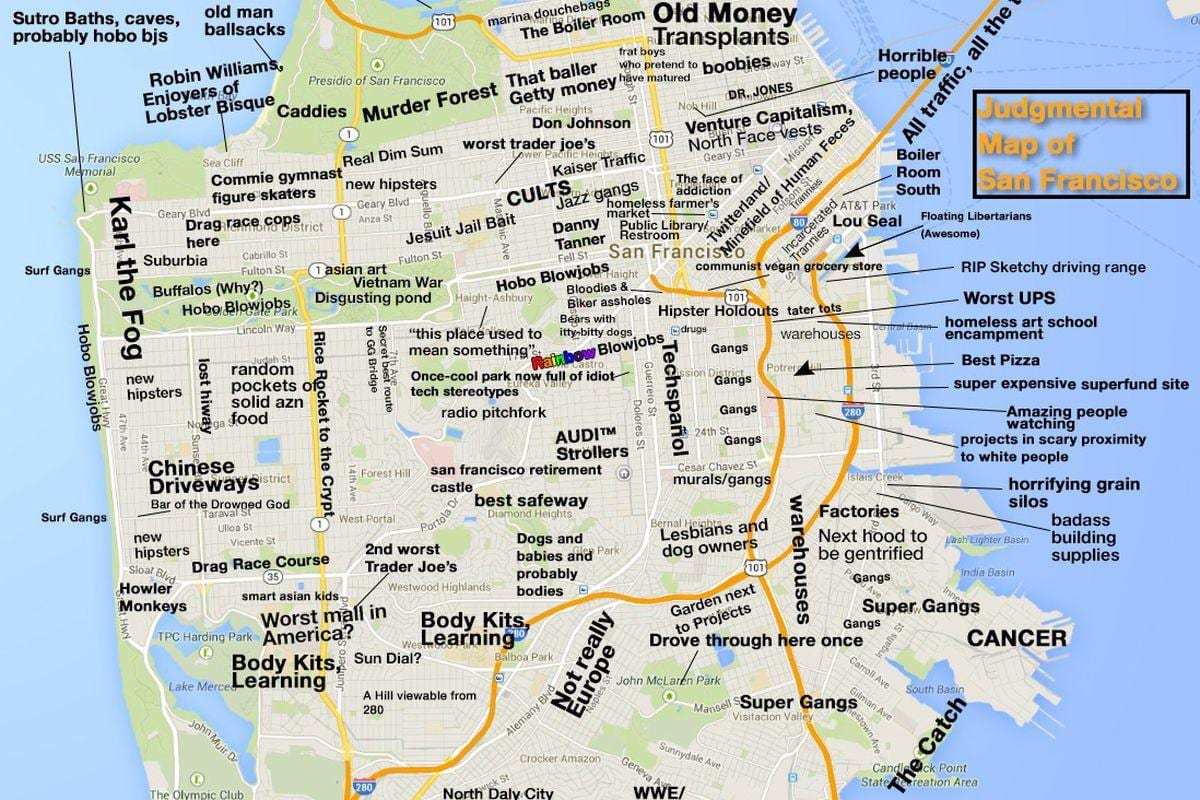 Kort af dómhörð San Francisco