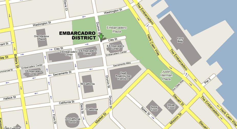 Kort af embarcadero í San Francisco
