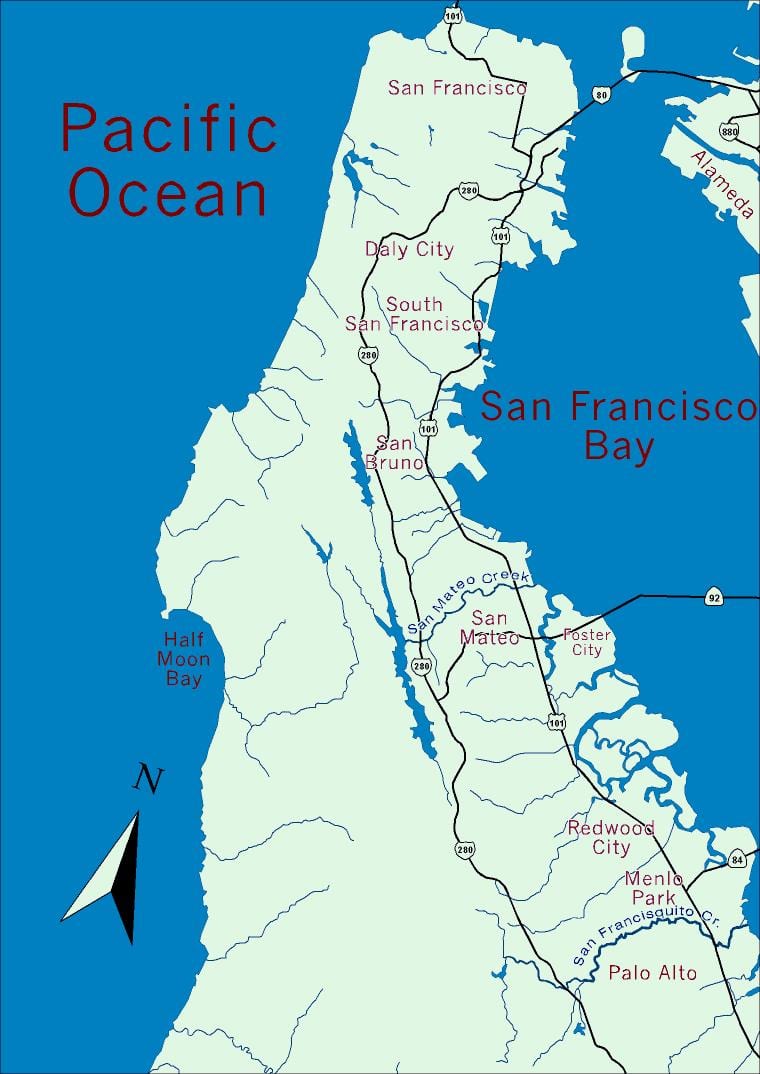 Kort af flóa peninsula