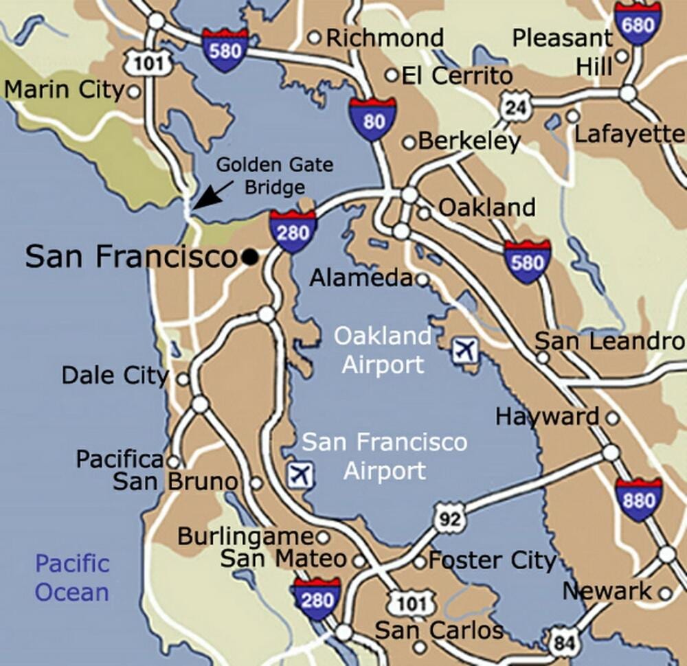 Kort af San Francisco og nágrenni