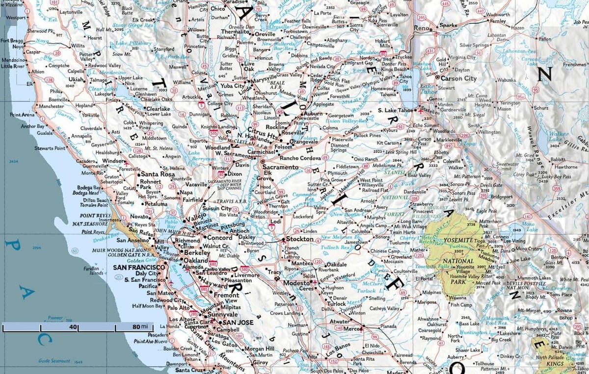 Kort af norður af San Francisco