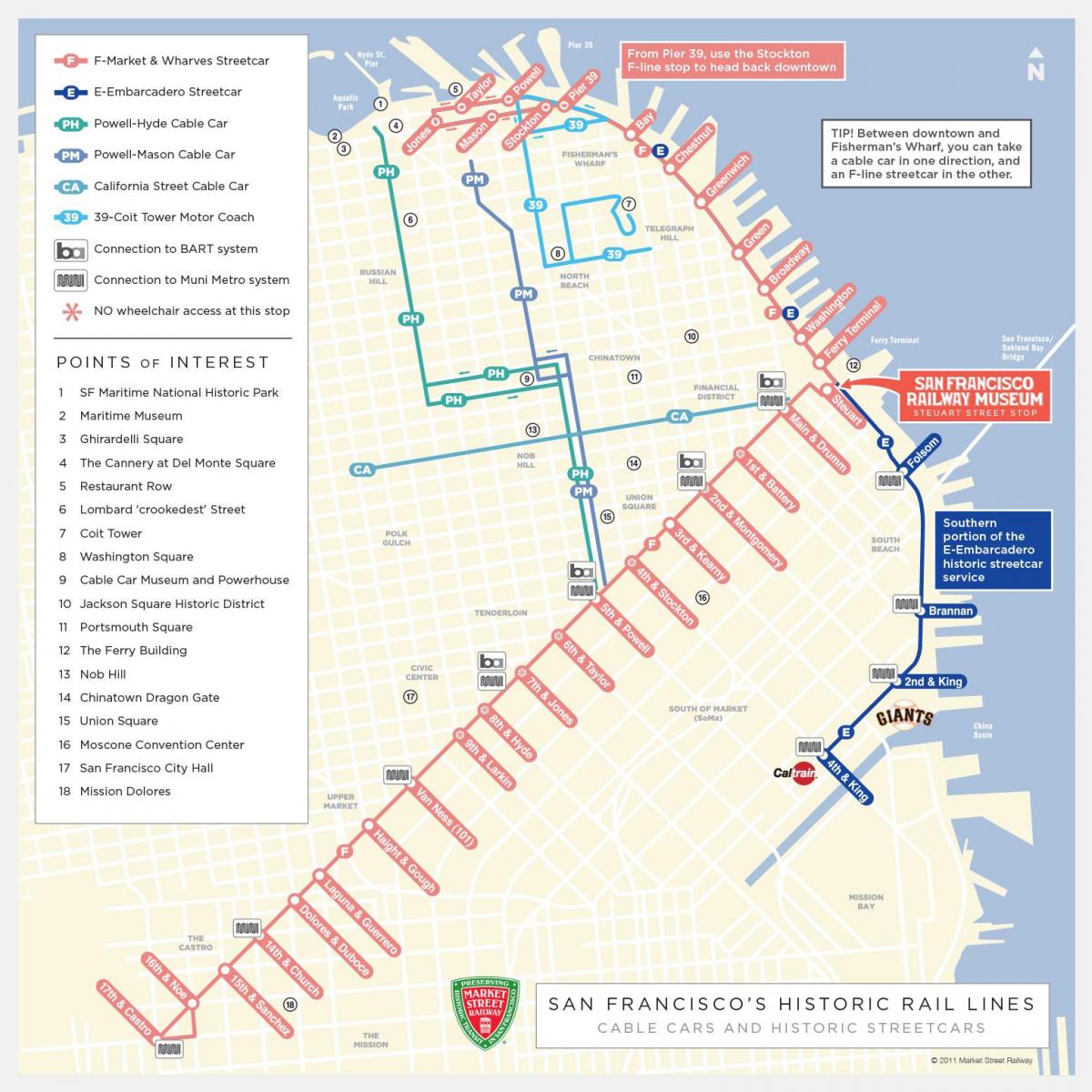 kort af San Francisco vagninum leið