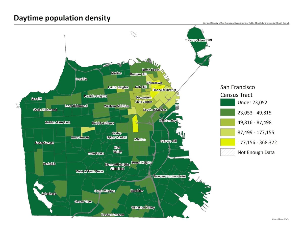 Kort af San Francisco íbúafjölda