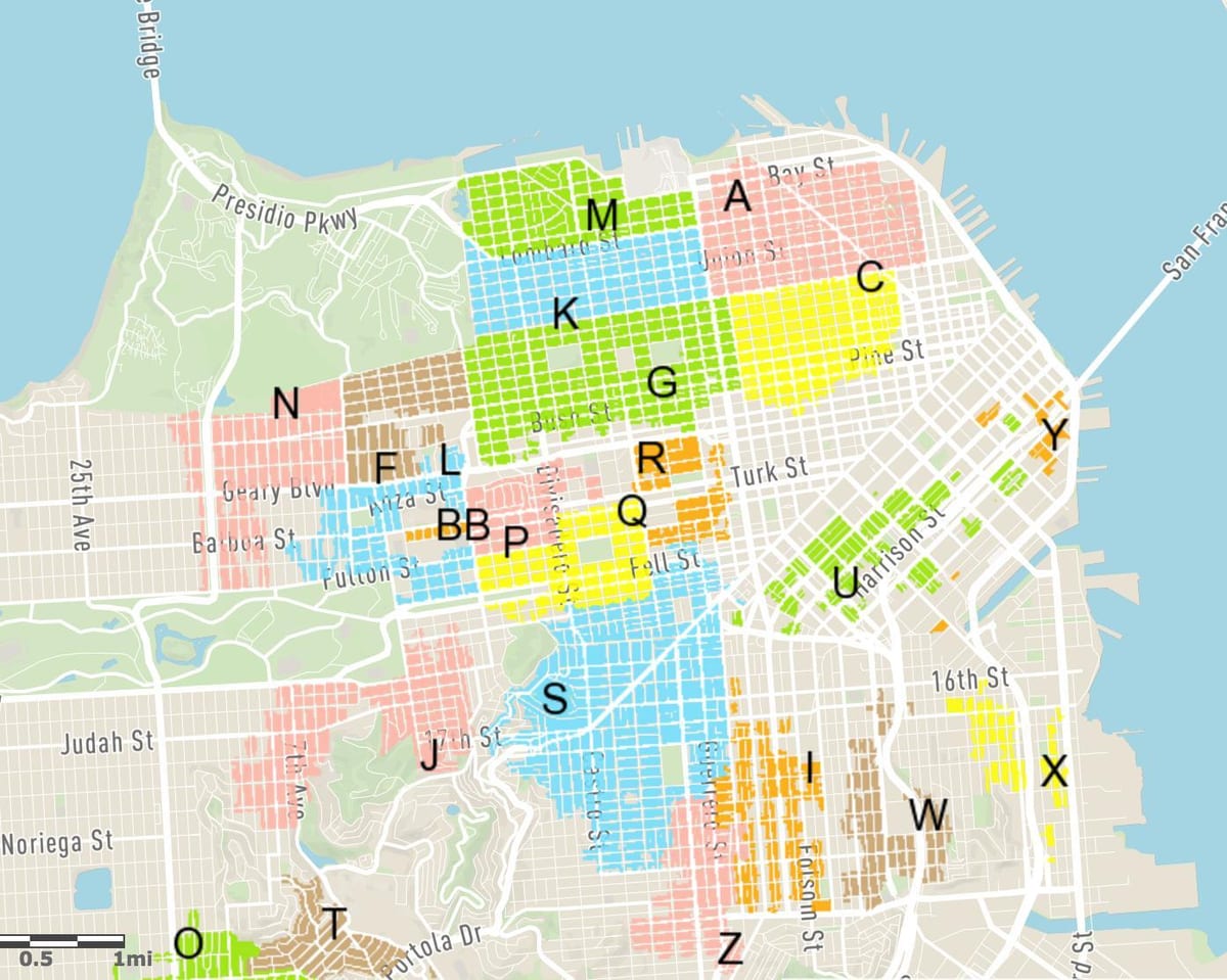 frjáls götunni bílastæði San Francisco kort