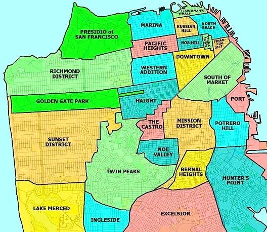 úthverfi San Francisco kort