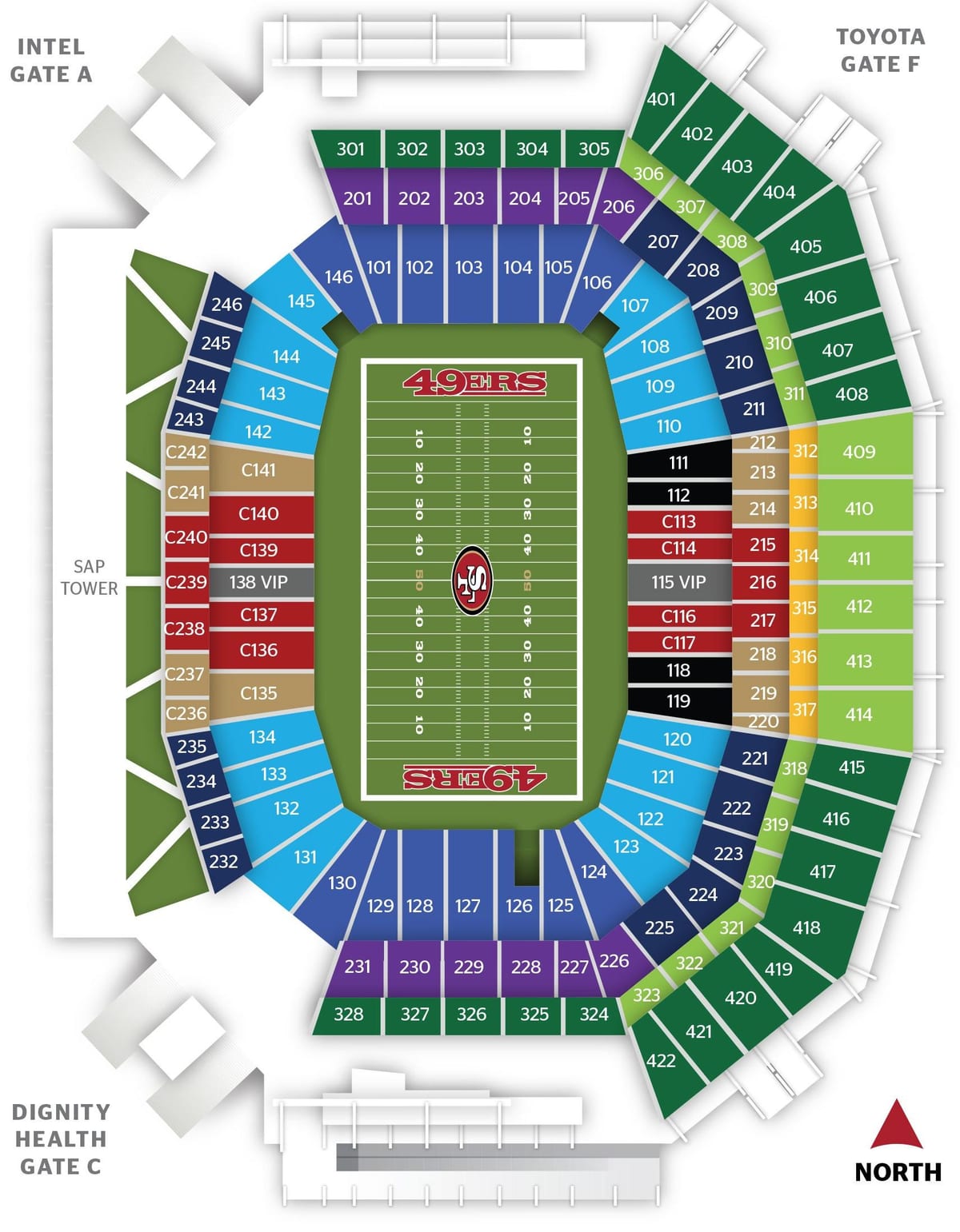 Kort af San Francisco 49ers völlinn