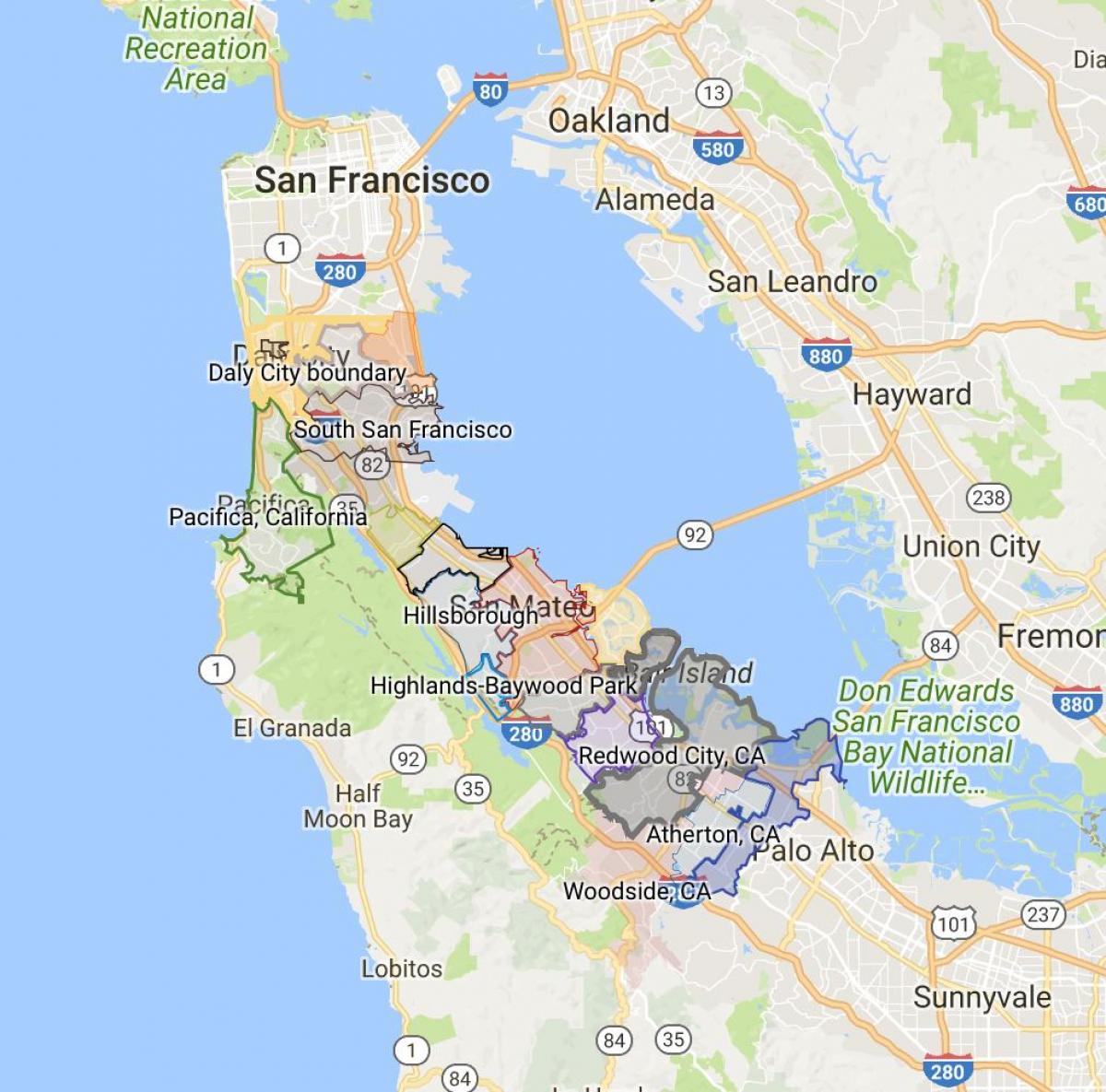 Kort af San Francisco borgar takmörk