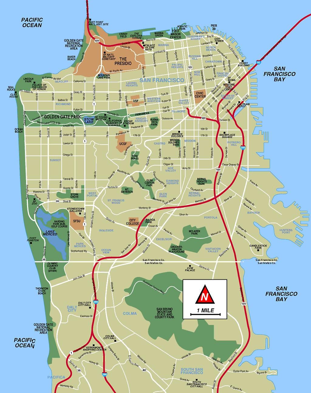 San Francisco staðir til að heimsækja kort