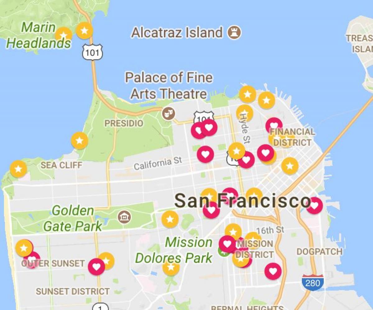 Kort af San Francisco fjármálahverfið