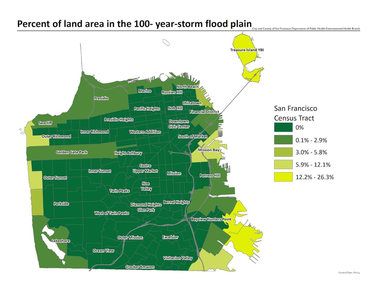 Kort af San Francisco flóð svæði