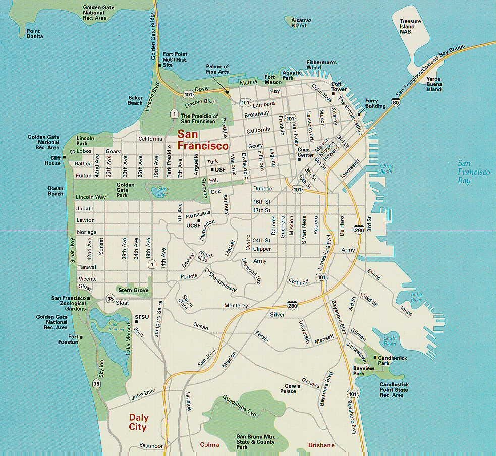 Kort af San Francisco helstu staðir