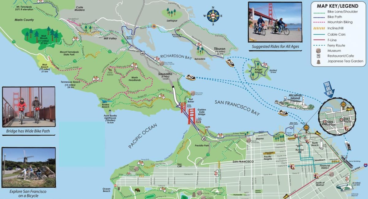 Kort af San Francisco hjólinu ferð