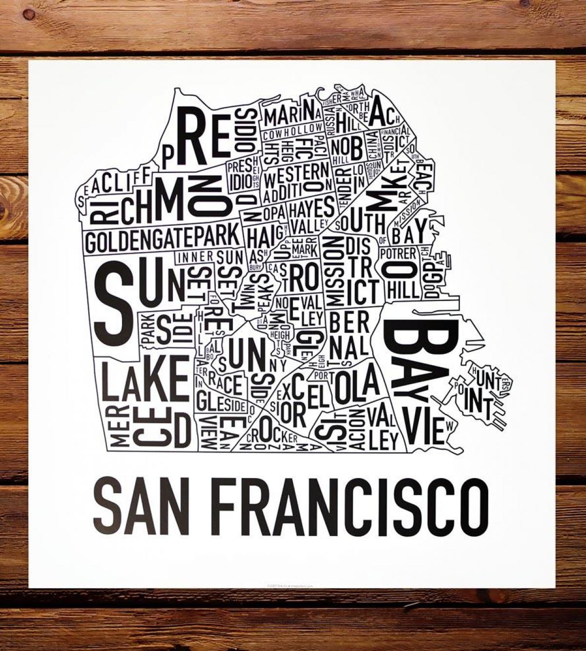 Kort af San Francisco hverfinu list