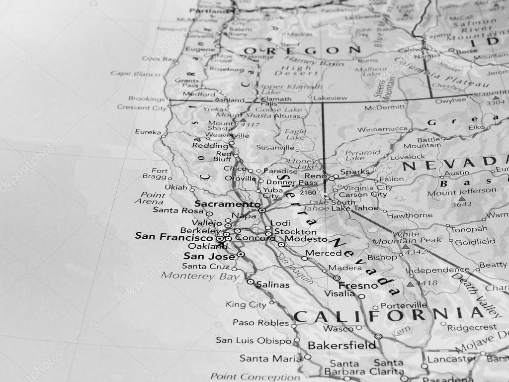 svart og hvítt kort af San Francisco