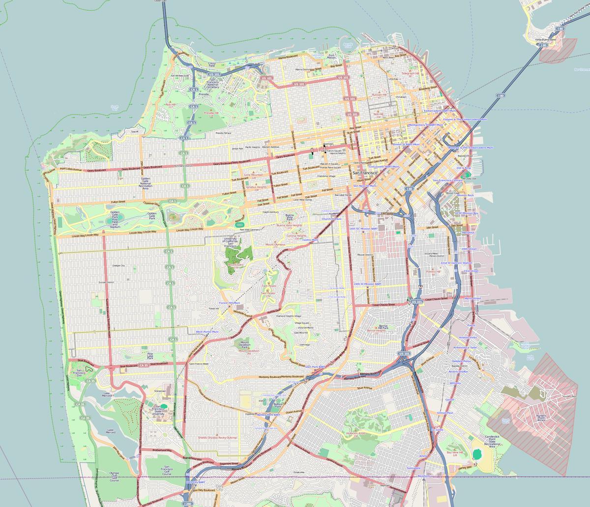 Kort af San Francisco útlínur