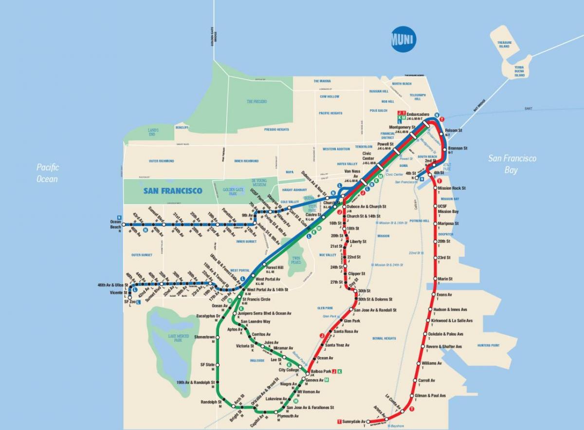 Kort af San Francisco muni app