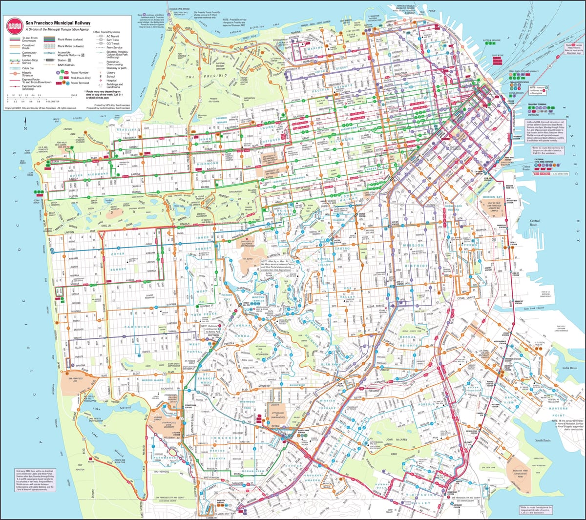 Kort af San Francisco municipal járnbraut