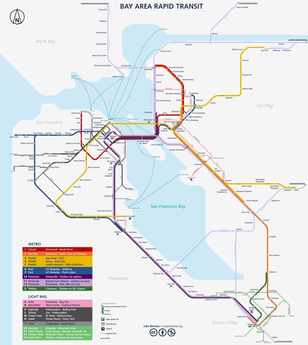 San Fran neðanjarðarlestinni kort