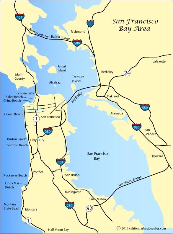 Kort af San Francisco ströndum
