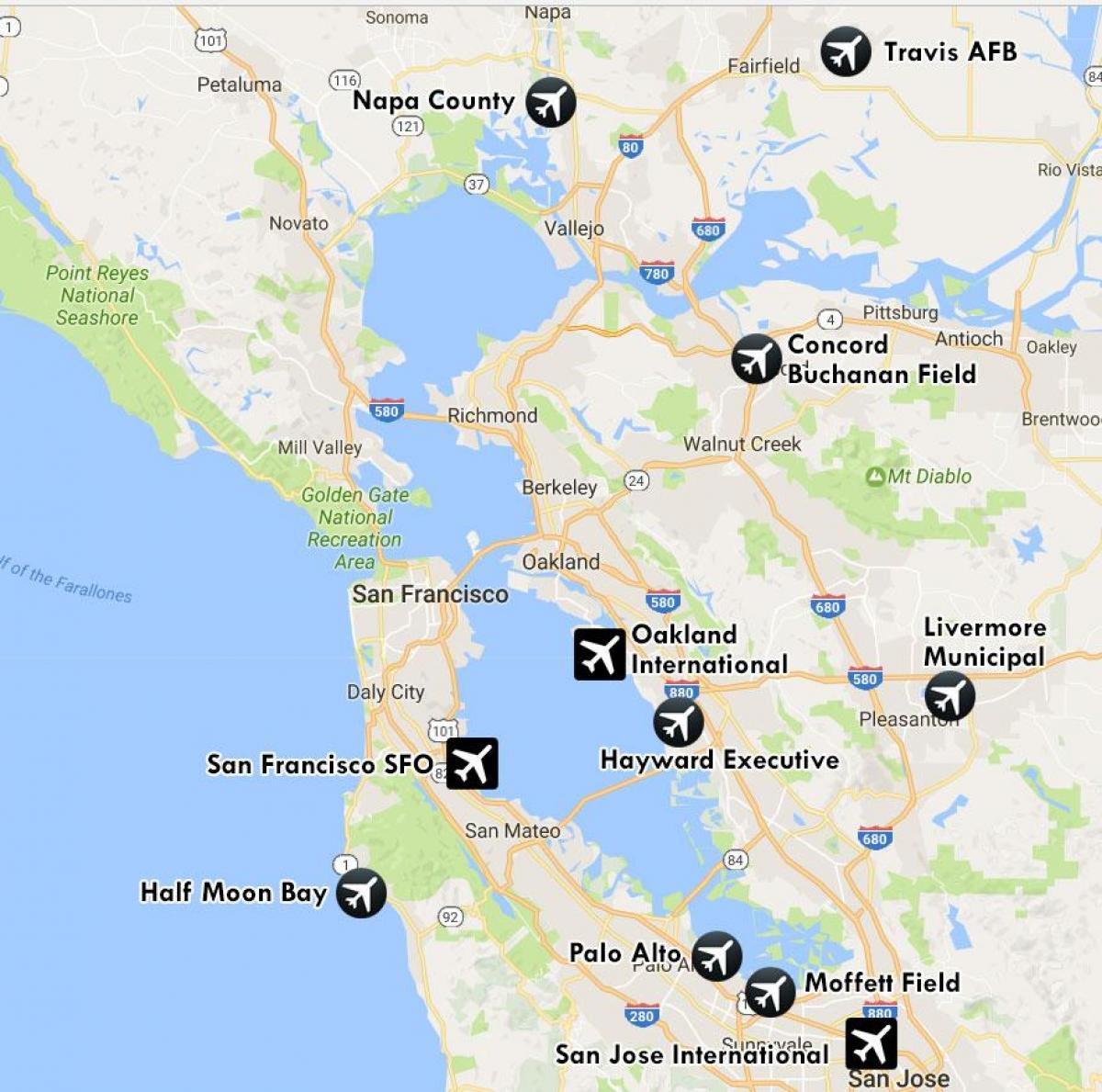 flugvellir San Francisco kort