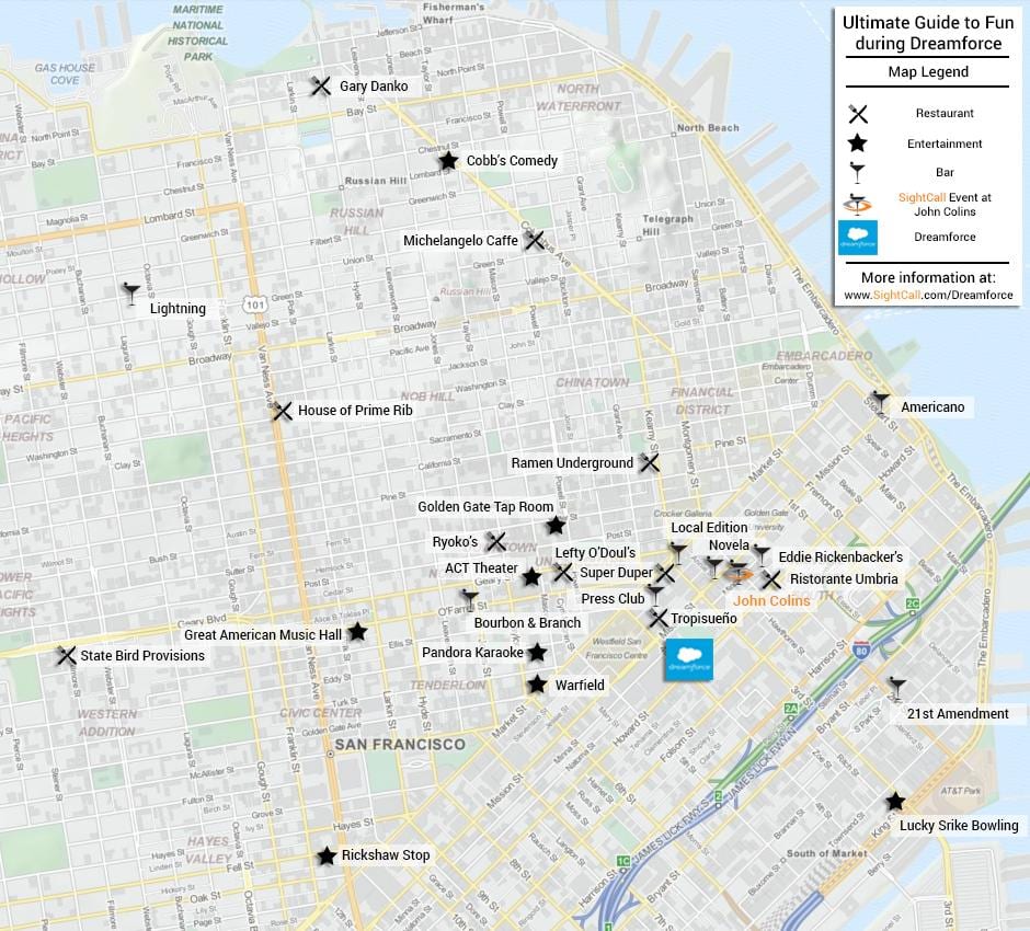 Kort af San Francisco veitingastað
