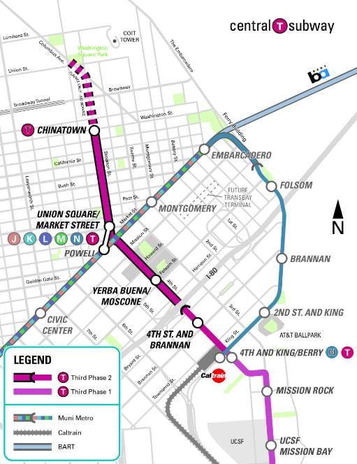 central neðanjarðarlestinni San Francisco kort