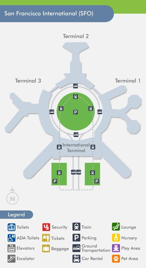 Kort af SFO flugstöðina 1