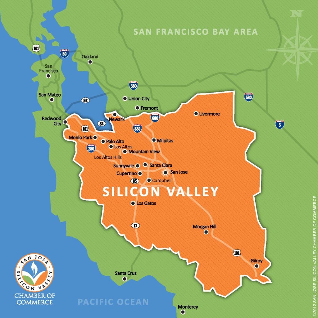 silicon valley í heiminum kort