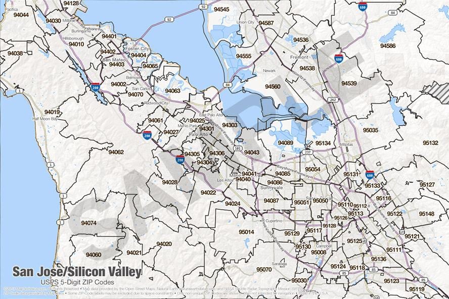 Kort af silicon valley póstnúmer