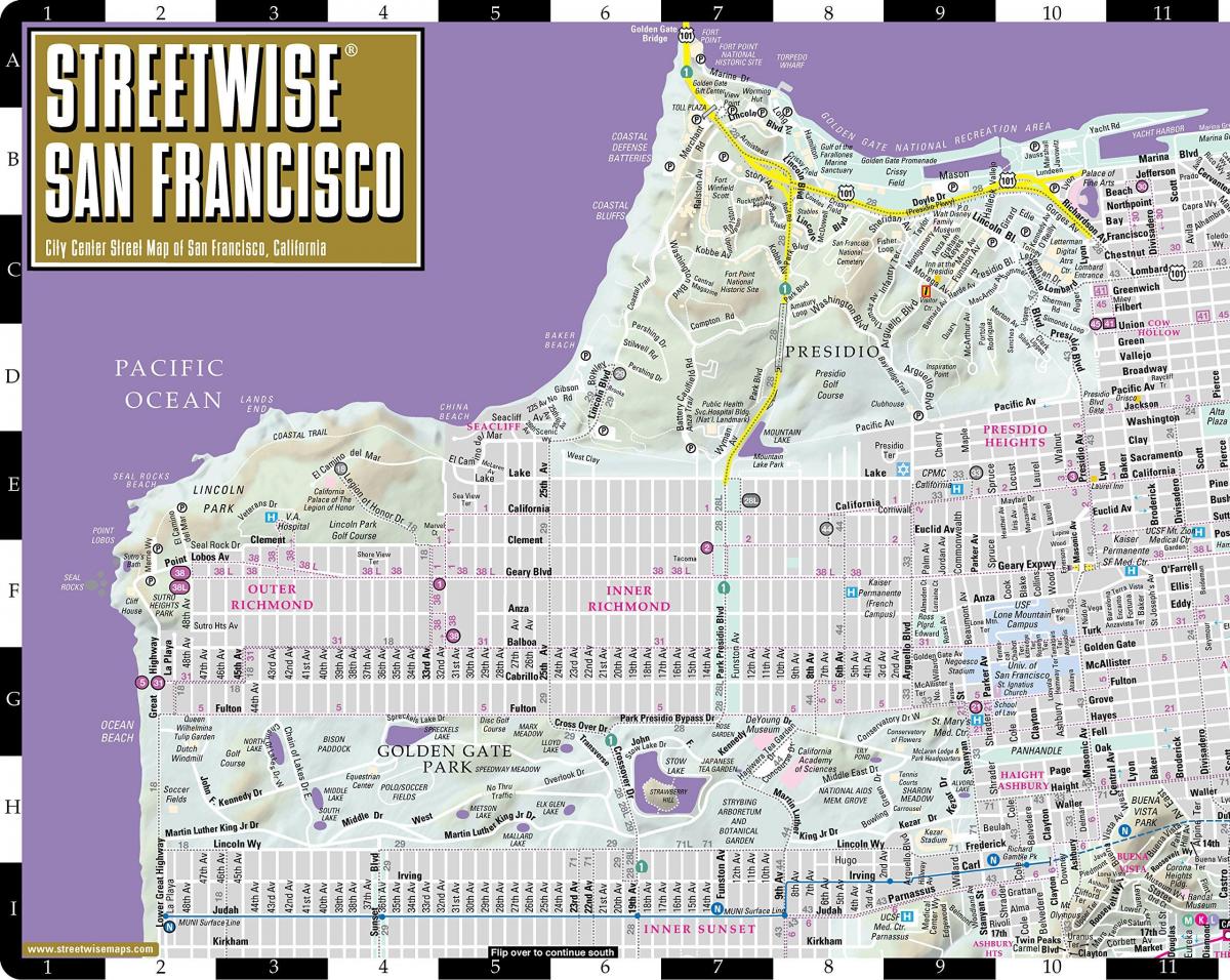Kort af streetwise San Francisco