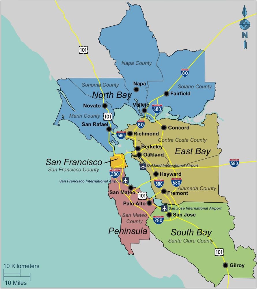 kort suður af San Francisco flóa