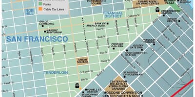 Kort af union-torg svæði San Francisco