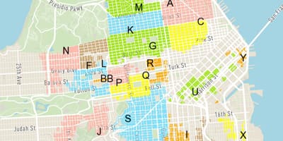 Frjáls götunni bílastæði San Francisco kort