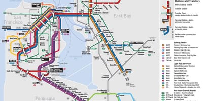 Kort á við almennings-samgöngur til San Francisco