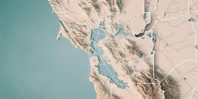 Kort af San Francisco flóann landslaginu 