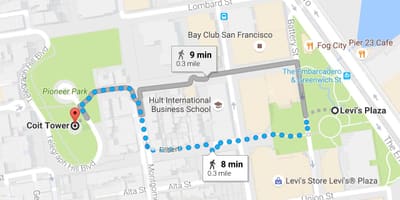 Kort af San Francisco sjálf mið gönguferð