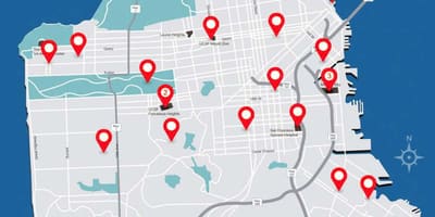 Kort af San Francisco sjúkrahúsum