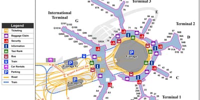 SFO alþjóðlegur flugvöllur kort