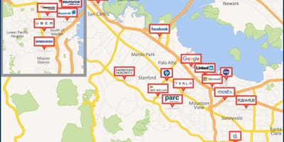 Kort af silicon valley ferð